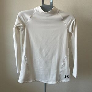 Under Armour Coldgear Top Girls XL White Stretch‎ Logo Mock Neck Raglan Sleeve
